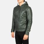 Men's Baston Green Hooded Leather Bomber Jacket