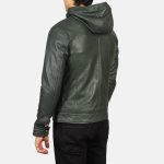 Men's Baston Green Hooded Leather Bomber Jacket