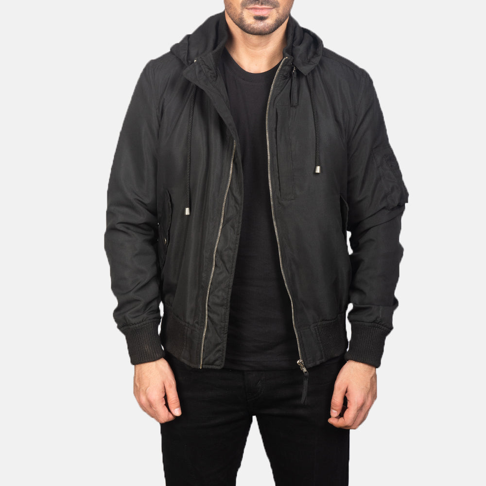 Men's Hanklin Ma-1 Black Hooded Bomber Jacket