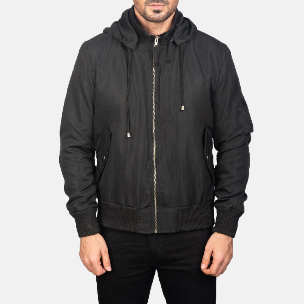 Men's Hanklin Ma-1 Black Hooded Bomber Jacket