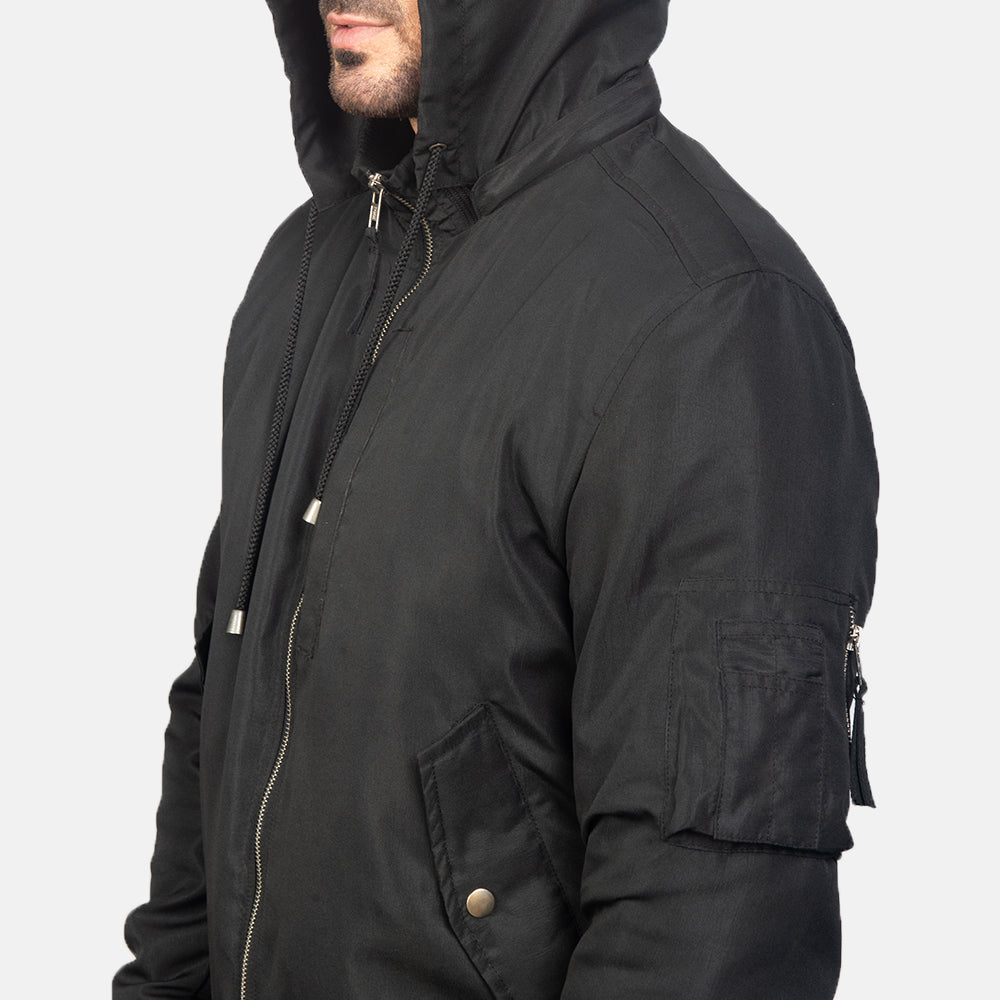 Men's Hanklin Ma-1 Black Hooded Bomber Jacket