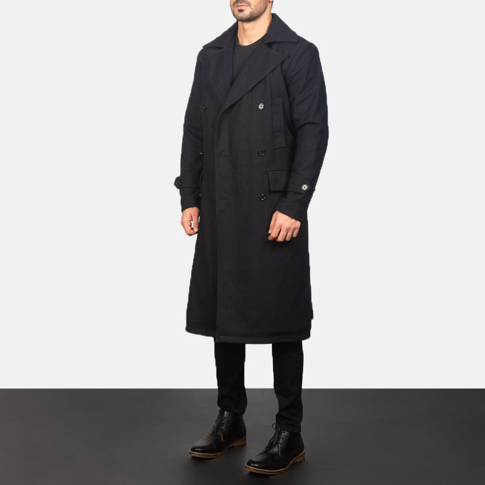 Men's Detective Black Wool Coat