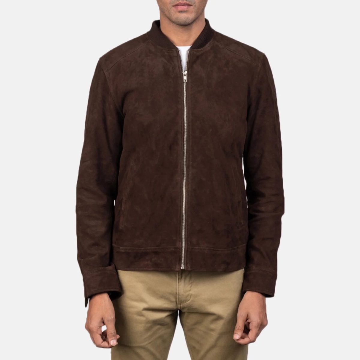 Men's Blain Mocha Suede Leather Bomber Jacket