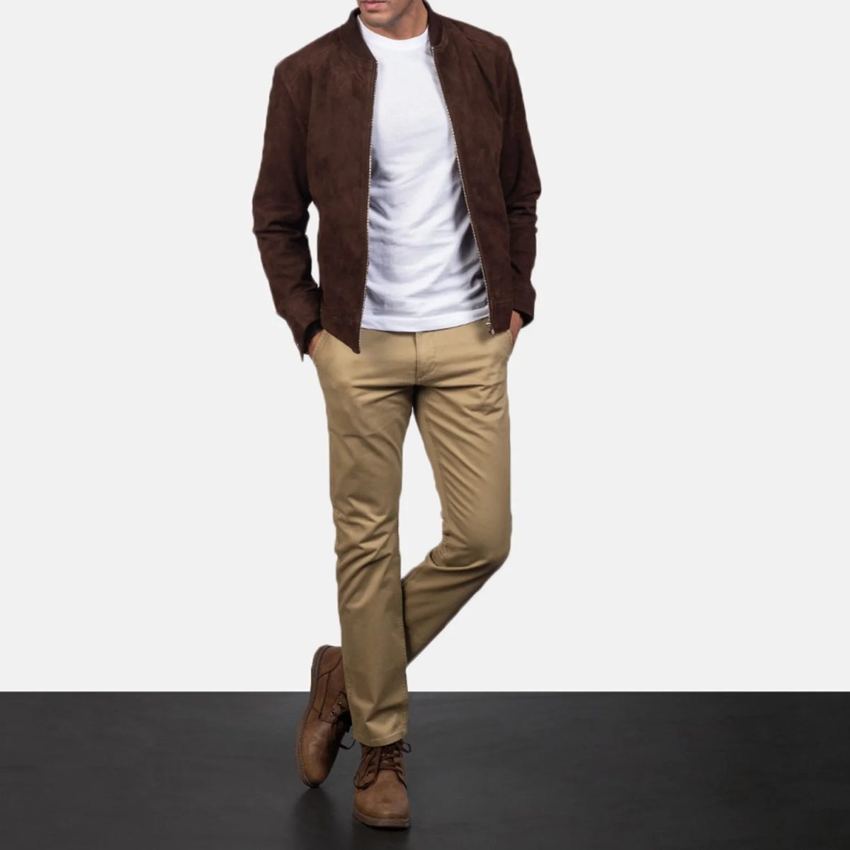 Men's Blain Mocha Suede Leather Bomber Jacket