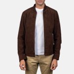 Men's Blain Mocha Suede Leather Bomber Jacket