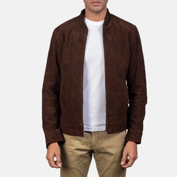 Men's Blain Mocha Suede Leather Bomber Jacket