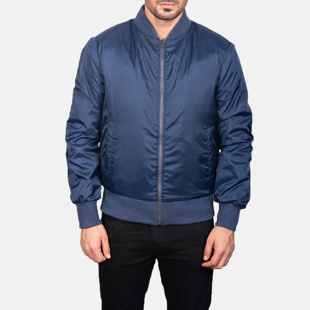 Men's Zack Blue Bomber Satin Jacket
