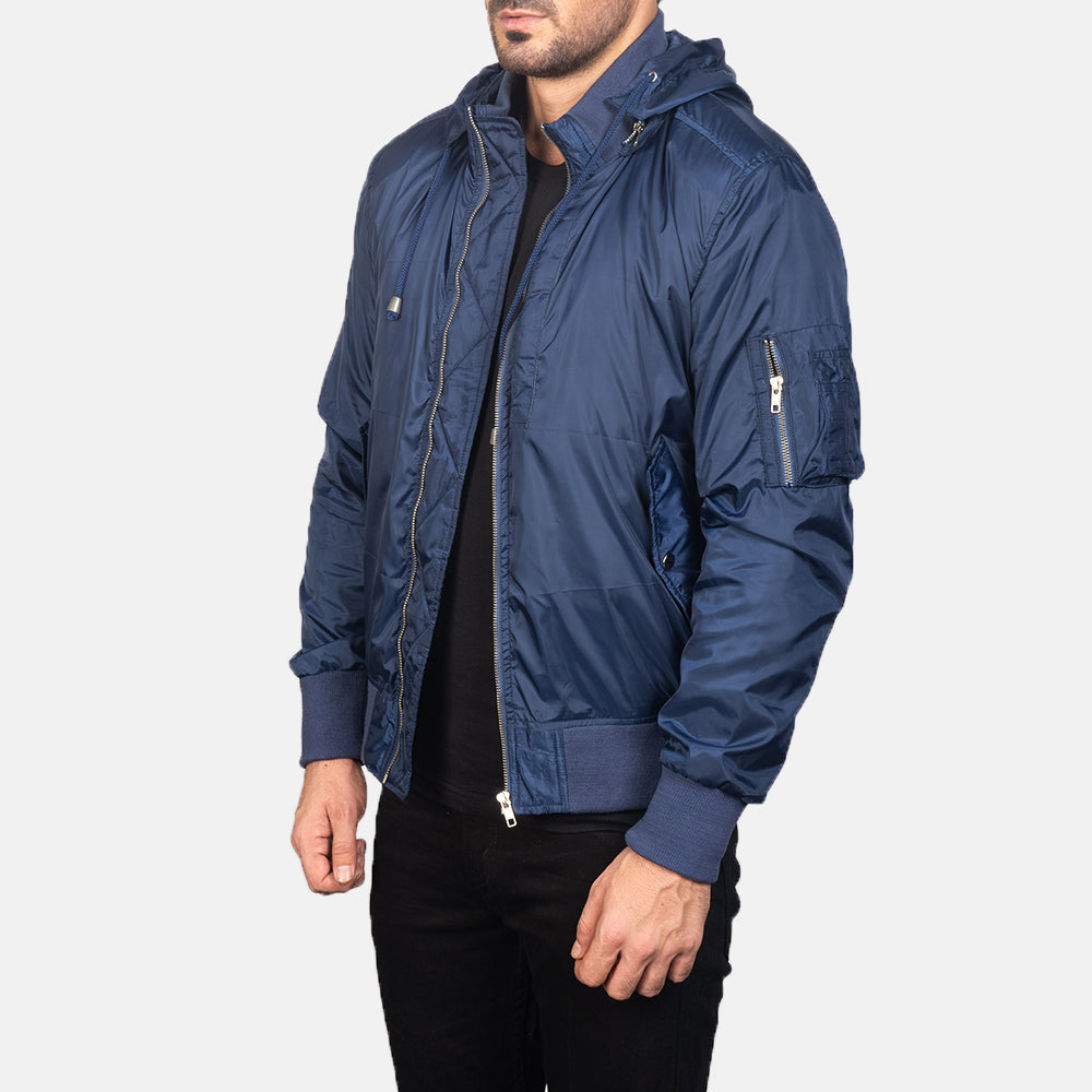 Men's Hanklin Ma-1 Blue Hooded Bomber Jacket