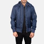Men's Hanklin Ma-1 Blue Hooded Bomber Jacket