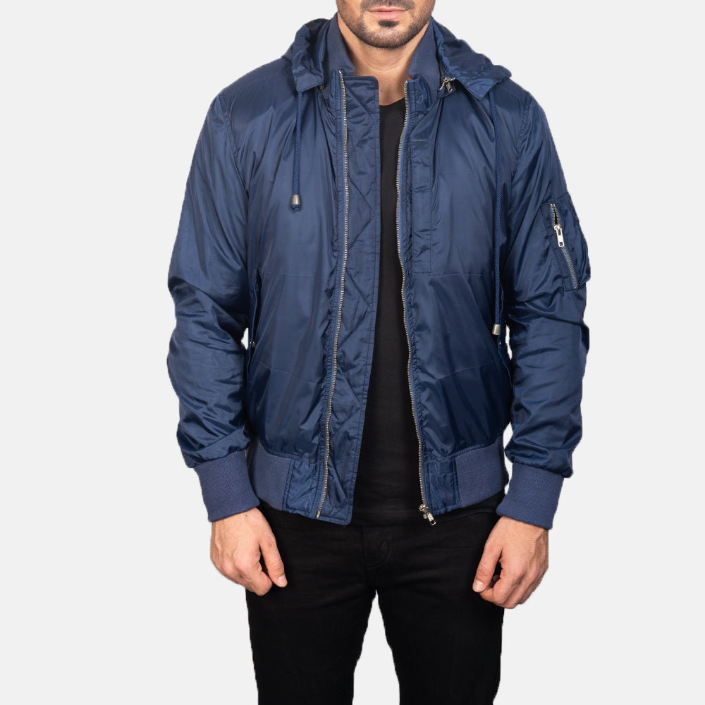 Men's Hanklin Ma-1 Blue Hooded Bomber Jacket