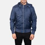 Men's Hanklin Ma-1 Blue Hooded Bomber Jacket