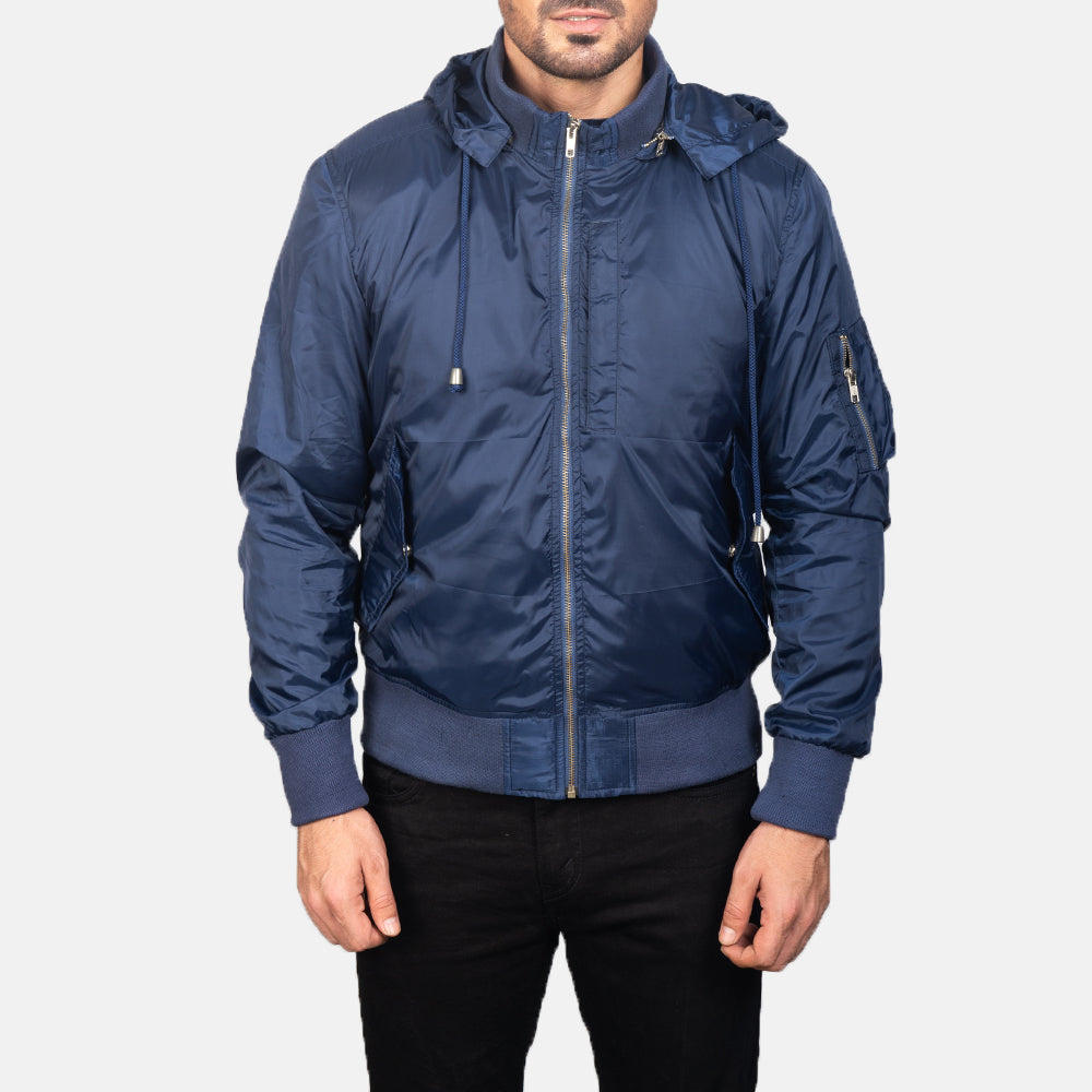 Men's Hanklin Ma-1 Blue Hooded Bomber Jacket