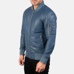 Men's Bomia Ma-1 Blue Leather Bomber Jacket