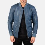 Men's Bomia Ma-1 Blue Leather Bomber Jacket