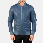 Men's Bomia Ma-1 Blue Leather Bomber Jacket