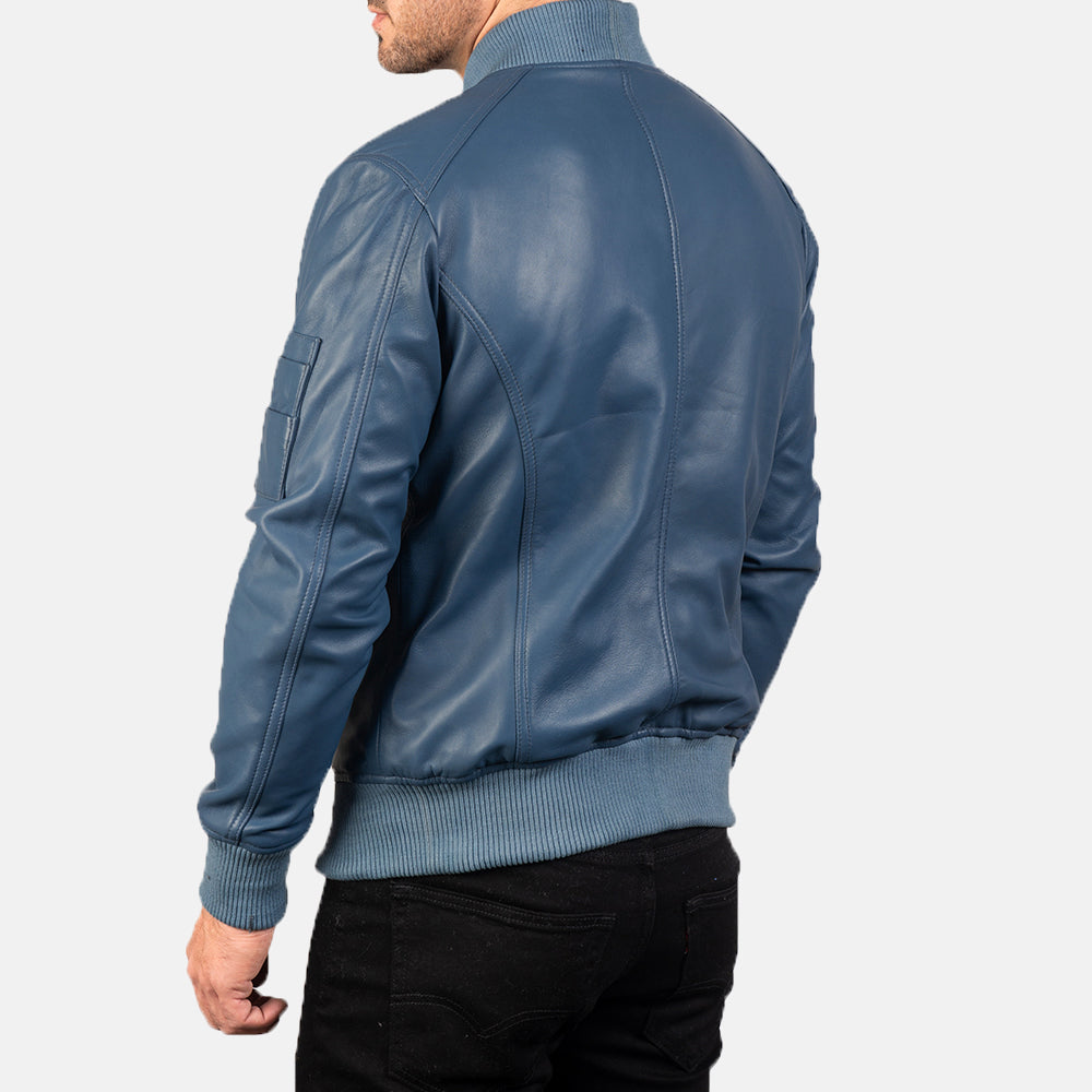 Men's Bomia Ma-1 Blue Leather Bomber Jacket