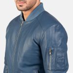 Men's Bomia Ma-1 Blue Leather Bomber Jacket