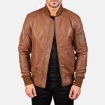 Men's Bomia Ma-1 Brown Leather Bomber Jacket