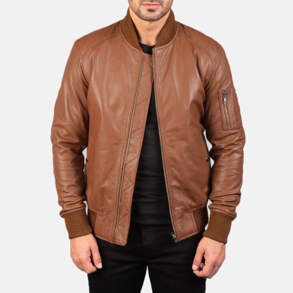 Men's Bomia Ma-1 Brown Leather Bomber Jacket