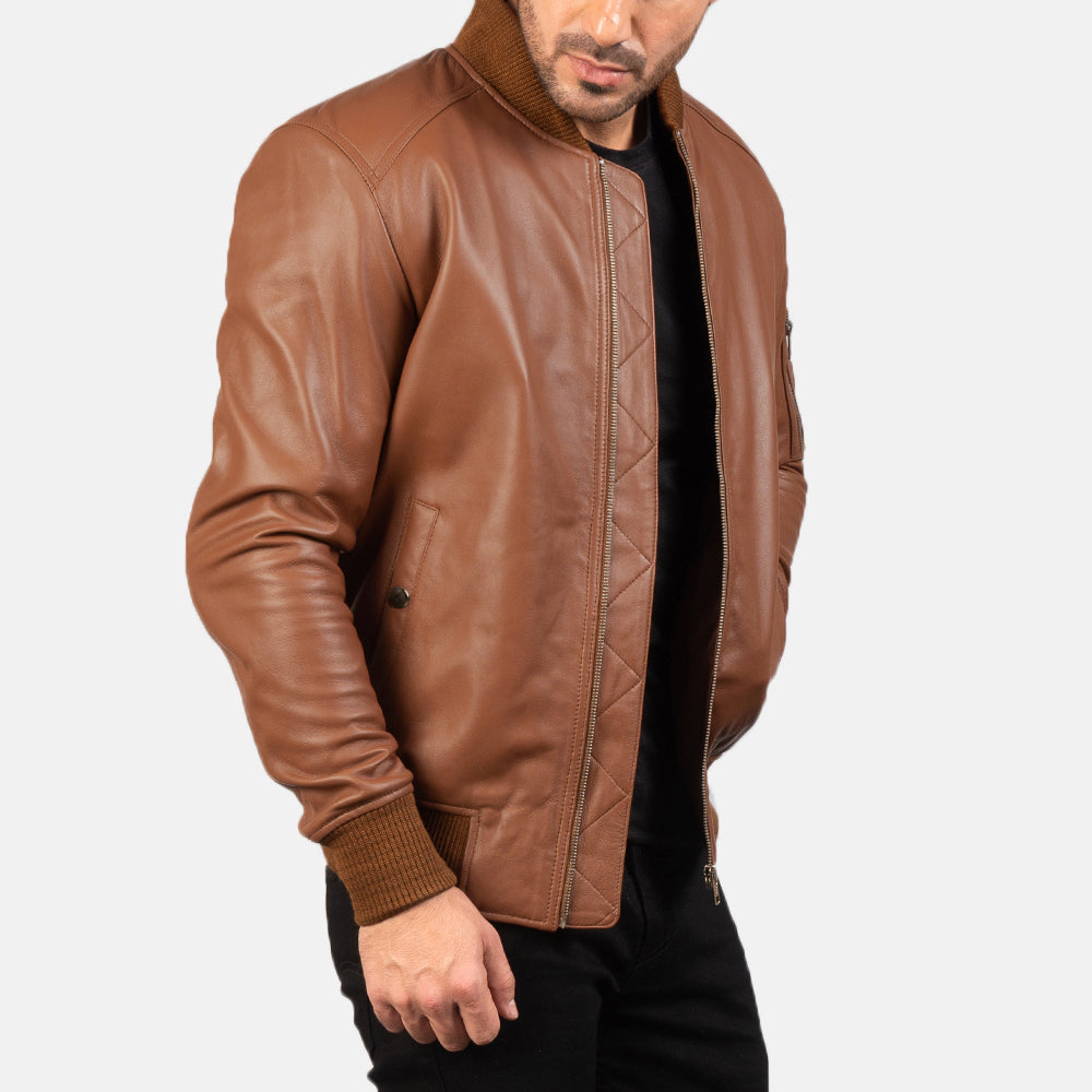 Men's Bomia Ma-1 Brown Leather Bomber Jacket