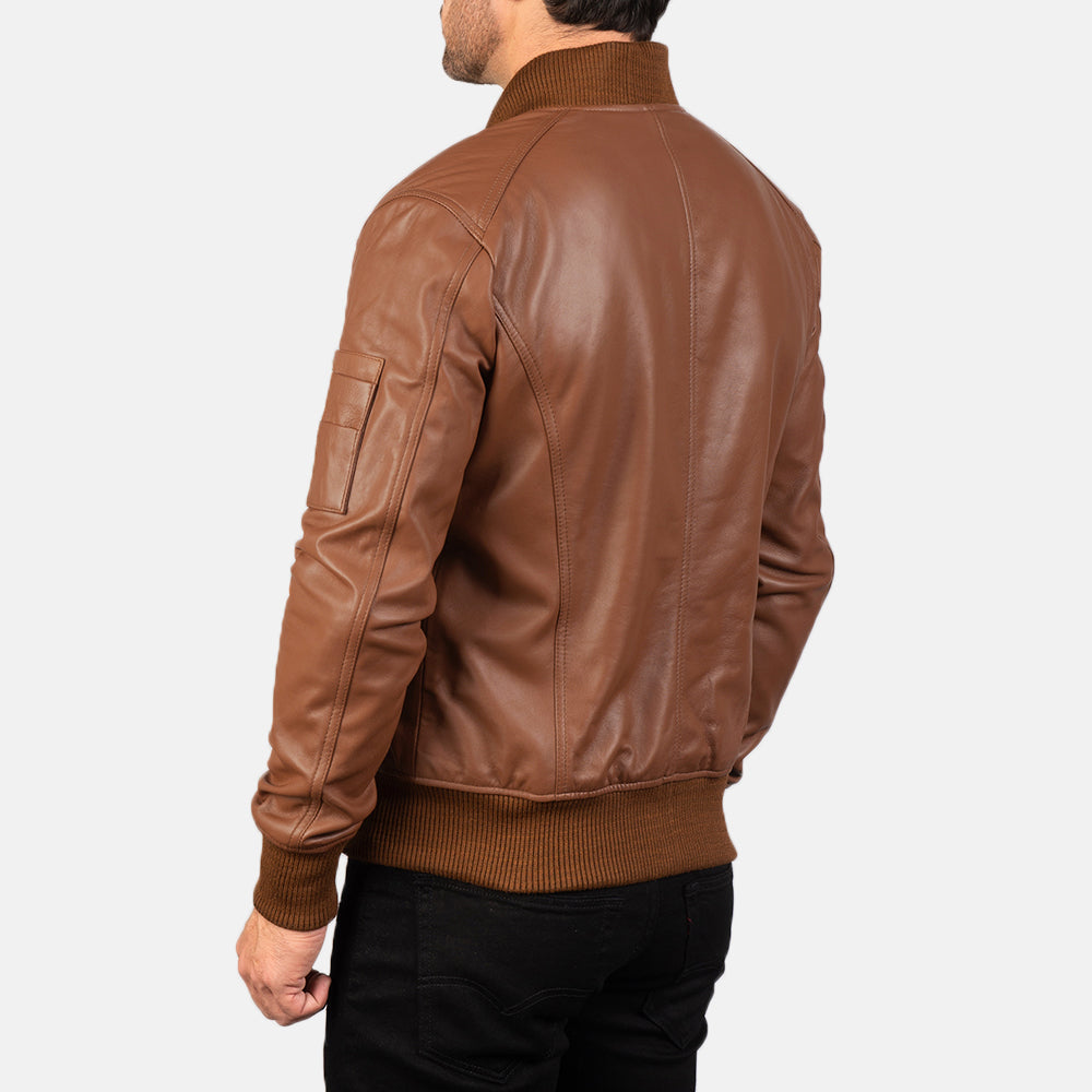Men's Bomia Ma-1 Brown Leather Bomber Jacket