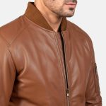 Men's Bomia Ma-1 Brown Leather Bomber Jacket