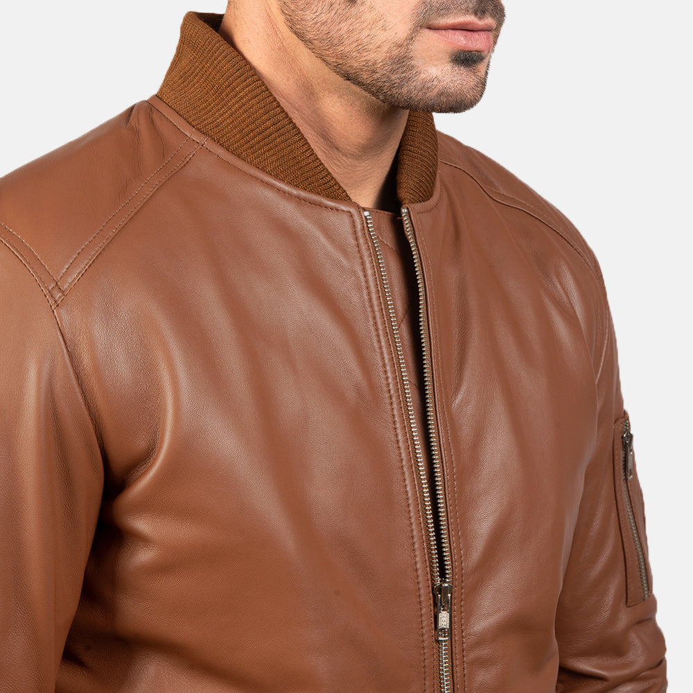 Men's Bomia Ma-1 Brown Leather Bomber Jacket