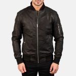 Men's Bomia Ma-1 Distressed Black Leather Bomber Jacket