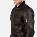 Men's Bomia Ma-1 Distressed Black Leather Bomber Jacket