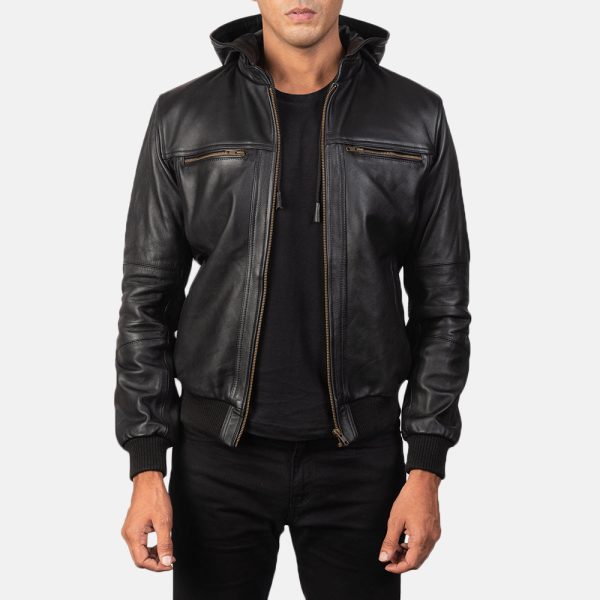 Men's Bouncer Biz Black Leather Bomber Jacket