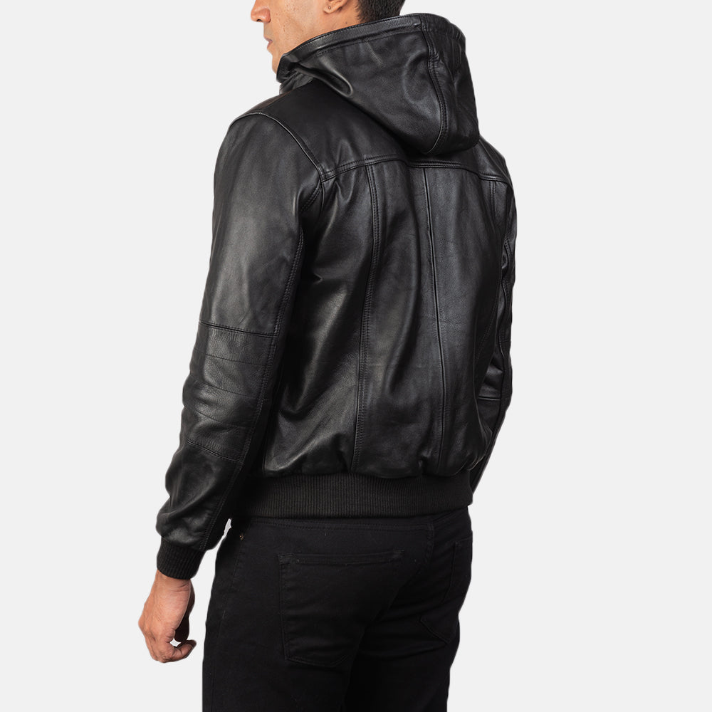 Men's Bouncer Biz Black Leather Bomber Jacket