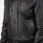 Men's Bouncer Biz Black Leather Bomber Jacket