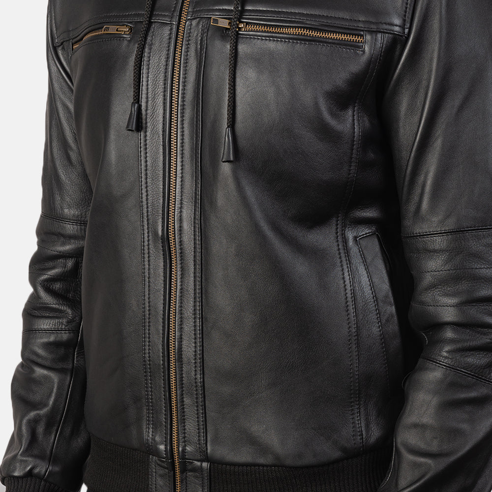 Men's Bouncer Biz Black Leather Bomber Jacket
