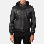Men's Bouncer Biz Black Leather Bomber Jacket