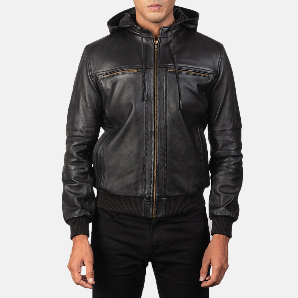 Men's Bouncer Biz Black Leather Bomber Jacket