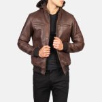 Men's Bouncer Biz Brown Leather Bomber Jacket