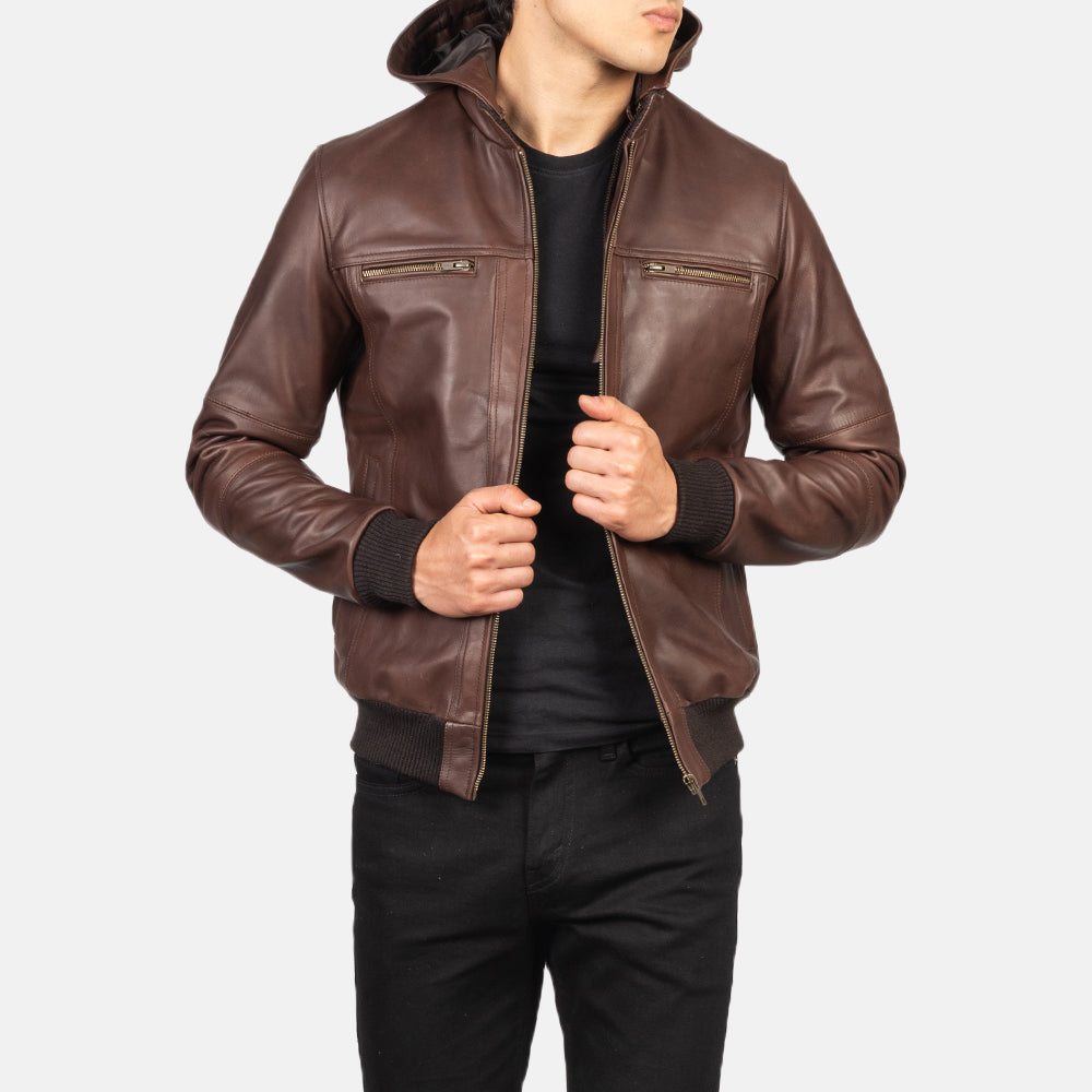 Men's Bouncer Biz Brown Leather Bomber Jacket