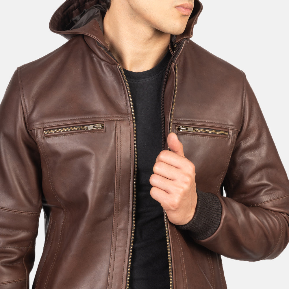 Men's Bouncer Biz Brown Leather Bomber Jacket