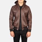 Men's Bouncer Biz Brown Leather Bomber Jacket