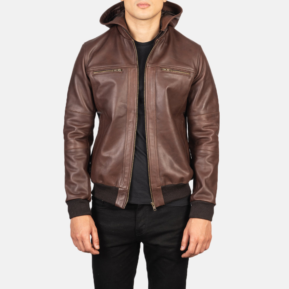 Men's Bouncer Biz Brown Leather Bomber Jacket