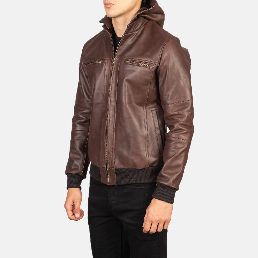 Men's Bouncer Biz Brown Leather Bomber Jacket