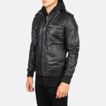 Men's Bravado Black Hooded Leather Bomber Jacket