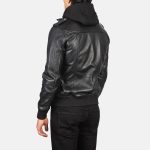 Men's Bravado Black Hooded Leather Bomber Jacket