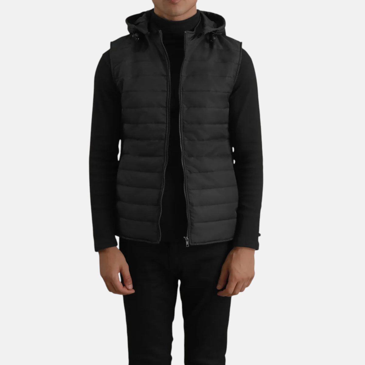 Men's Carlo Black Hooded Puffer Vest