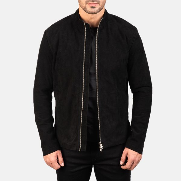 Men's Charcoal Black Suede Leather Biker Jacket