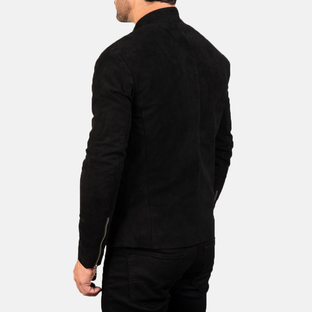 Men's Charcoal Black Suede Leather Biker Jacket