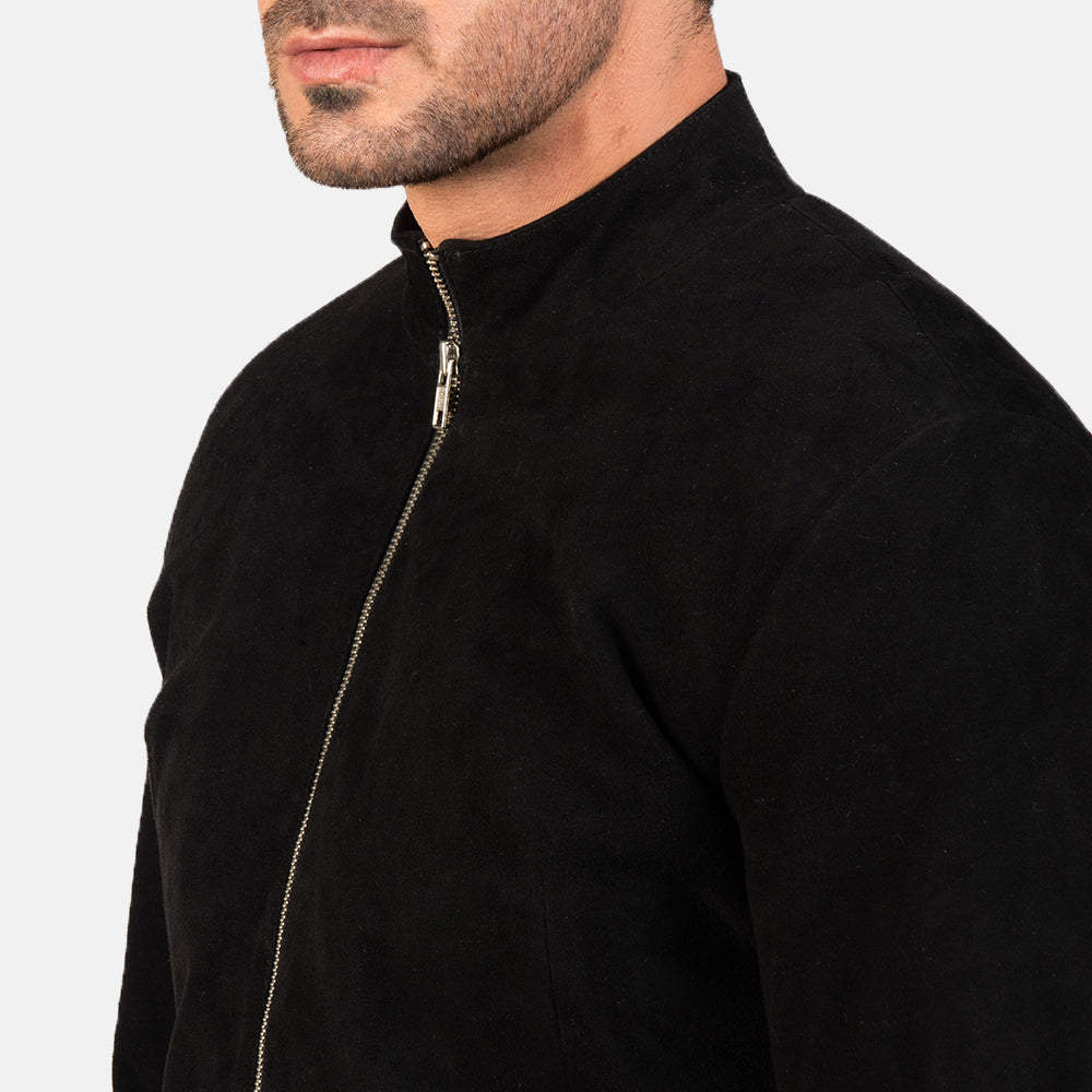 Men's Charcoal Black Suede Leather Biker Jacket