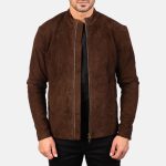 Men's Charcoal Mocha Suede Leather Biker Jacket