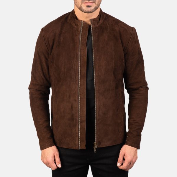 Men's Charcoal Mocha Suede Leather Biker Jacket