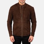 Men's Charcoal Mocha Suede Leather Biker Jacket
